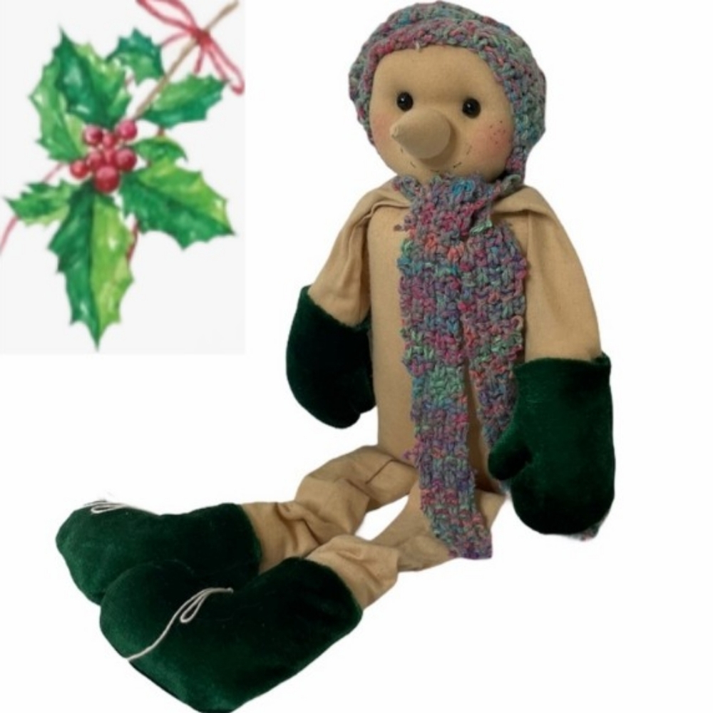 Handmade Snowman Christmas Ornament Sitter Decoration Whimsical Cheerful Gray LG
